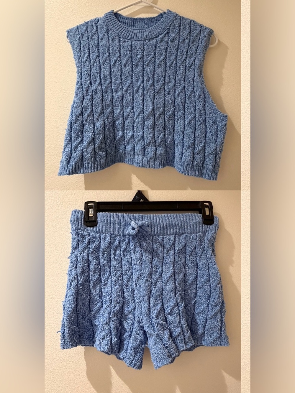 Free People Intimately Light  Blue Knit Cable Lounge Set